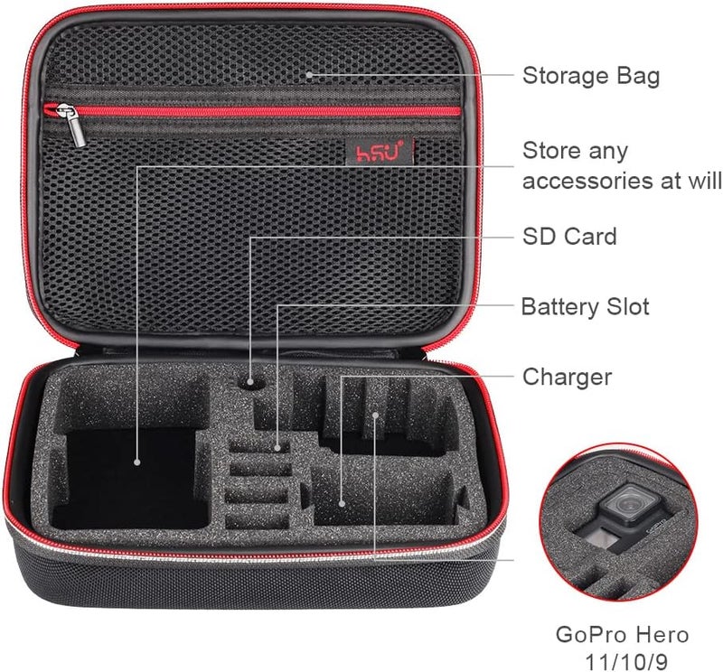 HSU Middle Protective Carrying Case for GoPro Hero 13, 12, 11, 10, 9, 8, 7, 6, 5, 4 Black and Accessories, Compact and Safe Action Camera Travel Storage Solution for Adventurers - Image 5